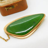 9ct Yellow Gold Abstract Nephrite Jade Brooch Pin Antique c1920 Art Deco