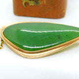 9ct Yellow Gold Abstract Nephrite Jade Brooch Pin Antique c1920 Art Deco