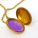 Victorian Pinchbeck Floral Mourning Locket Pendant Necklace Antique c1860