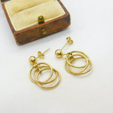 9ct Yellow Gold Dangling Circular Stud Earrings Vintage c1970
