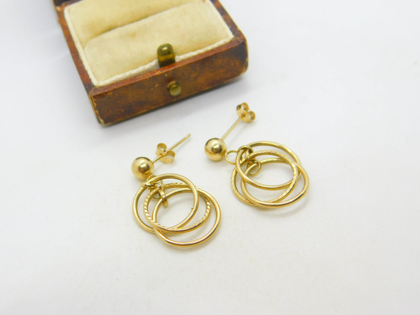 9ct Yellow Gold Dangling Circular Stud Earrings Vintage c1970