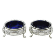Victorian Pair of Sterling Silver Floral Salt Cellars Antique 1870 Sheffield