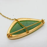 9ct Yellow Gold Abstract Nephrite Jade Brooch Pin Antique c1920 Art Deco