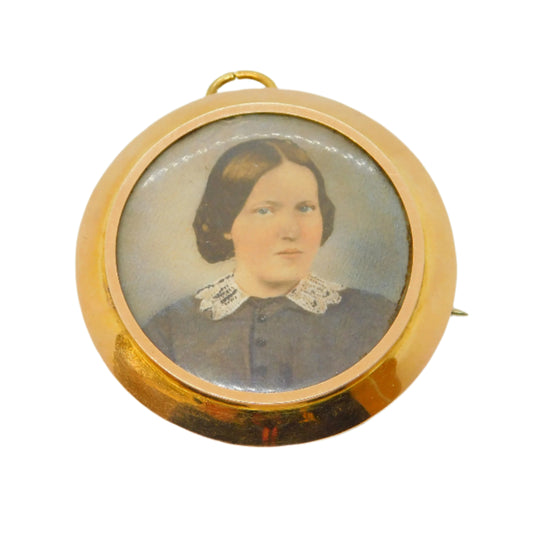 Victorian 9ct Yellow Gold, Portrait & Hair Set Mourning Brooch Pendant Antique c1900