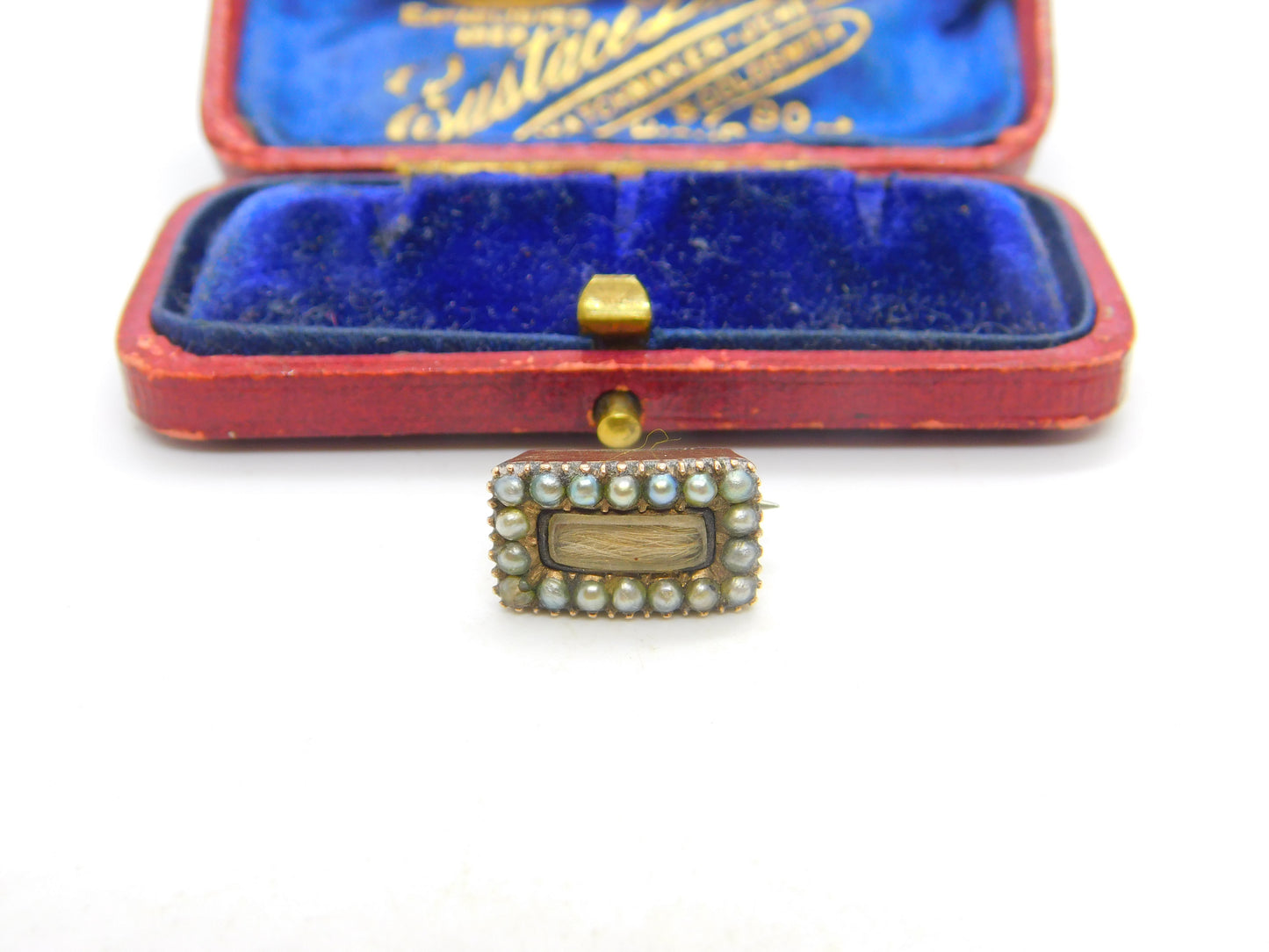 Georgian Small 9ct Gold, Seed Pearl & Hair Mourning Brooch c1820 Antique