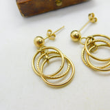 9ct Yellow Gold Dangling Circular Stud Earrings Vintage c1970