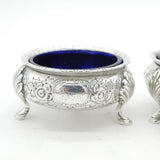 Victorian Pair of Sterling Silver Floral Salt Cellars Antique 1870 Sheffield