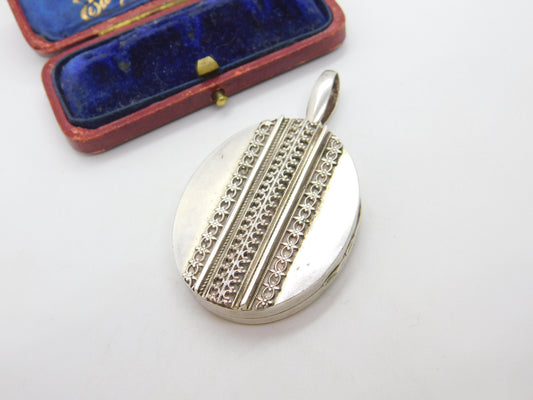 Victorian Aesthetic Movement Large Sterling Silver Locket Pendant c1860 Antique