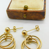 9ct Yellow Gold Dangling Circular Stud Earrings Vintage c1970
