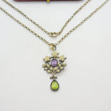 Edwardian Suffragette Sterling Silver, Pearl, Peridot, Amethyst Necklace c1910