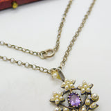 Edwardian Suffragette Sterling Silver, Pearl, Peridot, Amethyst Necklace c1910