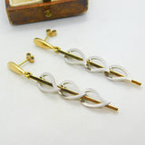 9ct Two-Tone Gold Dangling Feather Drop Stud Earrings Vintage 2004 London