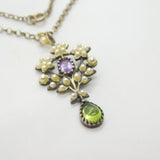 Edwardian Suffragette Sterling Silver, Pearl, Peridot, Amethyst Necklace c1910