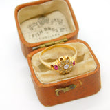 Victorian 18ct Gold, Ruby, Diamond, Seed Pearl Floral Dress Ring 1873 Antique