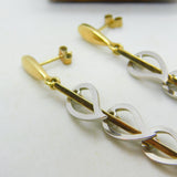 9ct Two-Tone Gold Dangling Feather Drop Stud Earrings Vintage 2004 London