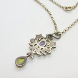 Edwardian Suffragette Sterling Silver, Pearl, Peridot, Amethyst Necklace c1910