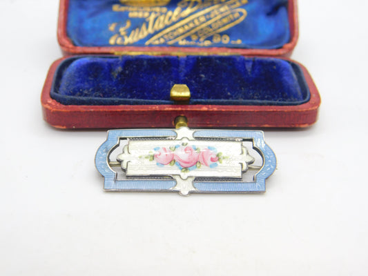 Charles Horner Sterling Silver Guilloche Enamel Floral Brooch c1920 Antique