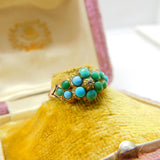 Victorian 9ct Gold, Turquoise & Diamond Floral Sweetheart Ring Antique c1860