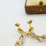 9ct Two-Tone Gold Dangling Feather Drop Stud Earrings Vintage 2004 London