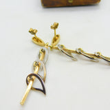 9ct Two-Tone Gold Dangling Feather Drop Stud Earrings Vintage 2004 London