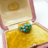 Victorian 9ct Gold, Turquoise & Diamond Floral Sweetheart Ring Antique c1860