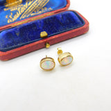 9ct Yellow Gold & Fire Opal Set Stud Earrings Vintage c1980 Birmingham