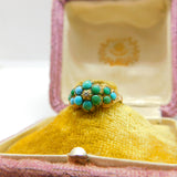 Victorian 9ct Gold, Turquoise & Diamond Floral Sweetheart Ring Antique c1860