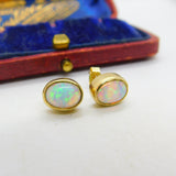 9ct Yellow Gold & Fire Opal Set Stud Earrings Vintage c1980 Birmingham