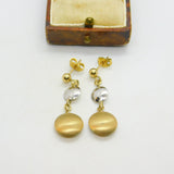 14ct Two-Tone Gold Dangling Pendant Stud Earrings Vintage c1990