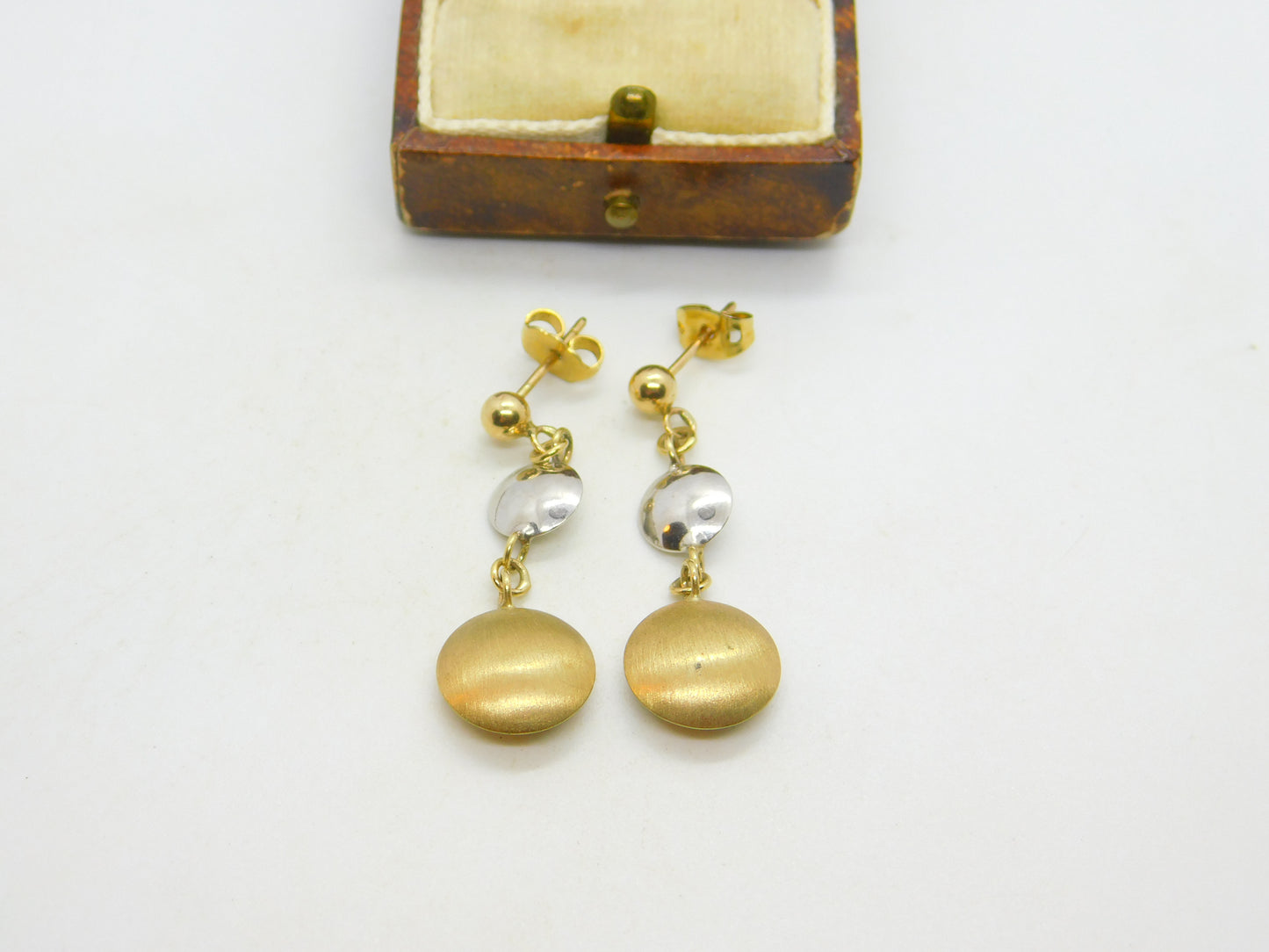 14ct Two-Tone Gold Dangling Pendant Stud Earrings Vintage c1990