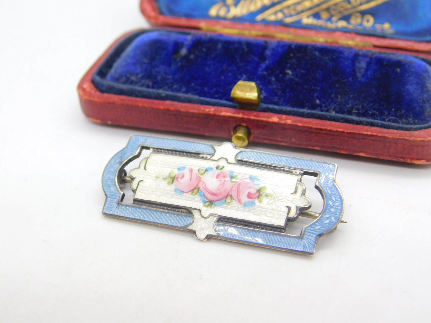 Charles Horner Sterling Silver Guilloche Enamel Floral Brooch c1920 Antique