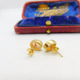 9ct Yellow Gold & Fire Opal Set Stud Earrings Vintage c1980 Birmingham