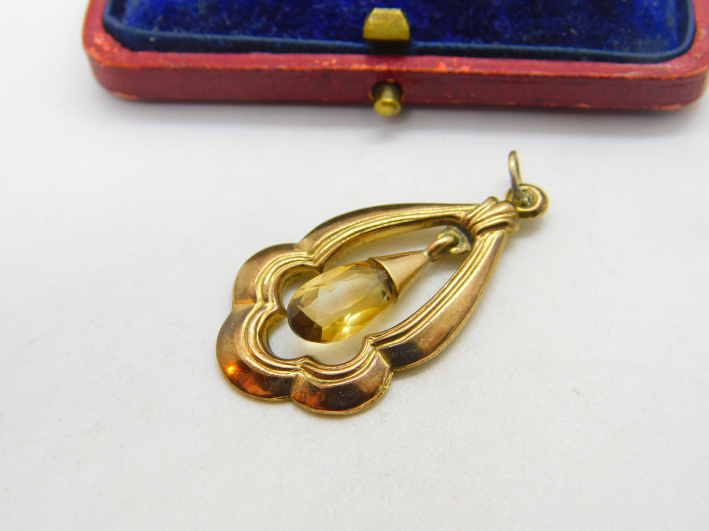 9ct Yellow Gold Victorian Style Citrine Drop Pendant 2004 London Vintage