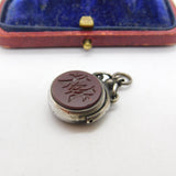 Victorian Sterling Silver Spinning Fob Pendant Bloodstone & Carved Carnelian