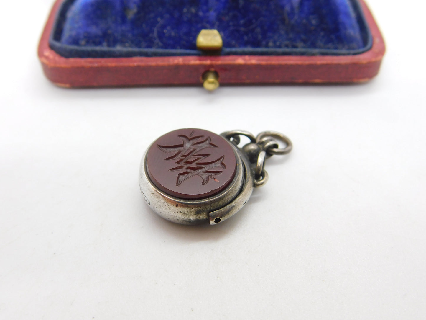 Victorian Sterling Silver Spinning Fob Pendant Bloodstone & Carved Carnelian