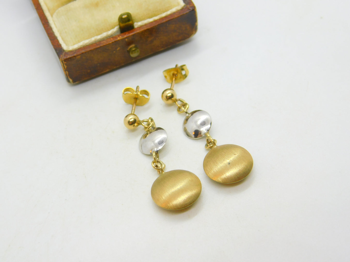 14ct Two-Tone Gold Dangling Pendant Stud Earrings Vintage c1990