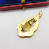 9ct Yellow Gold Victorian Style Citrine Drop Pendant 2004 London Vintage