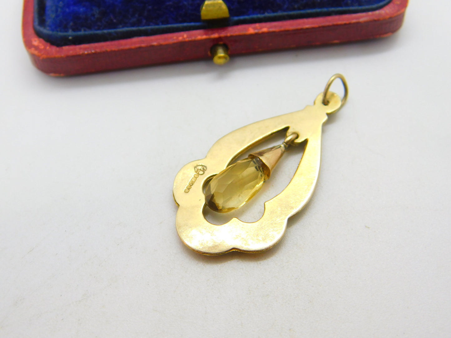 9ct Yellow Gold Victorian Style Citrine Drop Pendant 2004 London Vintage