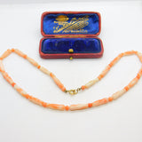 9ct Gold Clasp & Pink Carved Angel Skin Coral Necklace Antique c1930 Art Deco