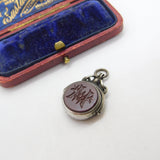 Victorian Sterling Silver Spinning Fob Pendant Bloodstone & Carved Carnelian