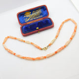 9ct Gold Clasp & Pink Carved Angel Skin Coral Necklace Antique c1930 Art Deco