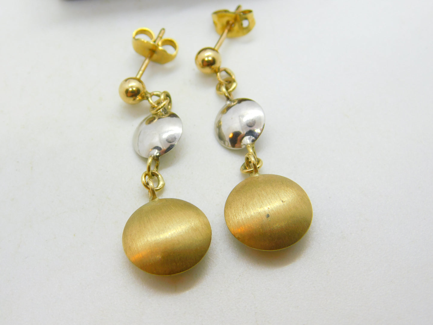 14ct Two-Tone Gold Dangling Pendant Stud Earrings Vintage c1990