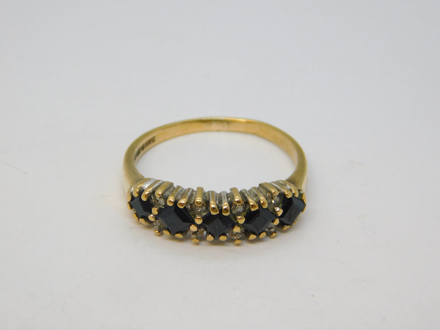 9ct Yellow Gold, Sapphire & Diamond Dress Ring Vintage 1973 London