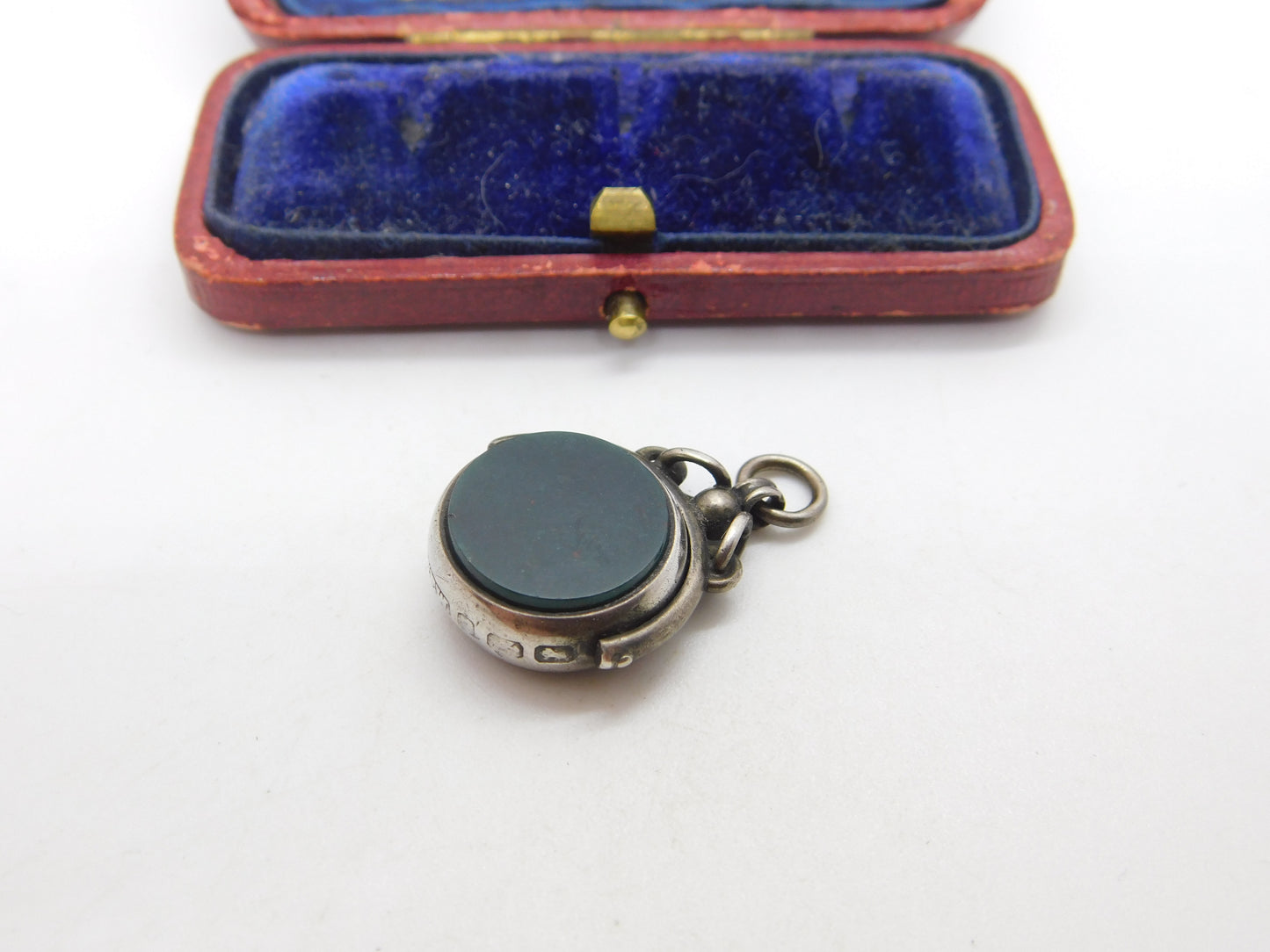 Victorian Sterling Silver Spinning Fob Pendant Bloodstone & Carved Carnelian