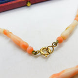 9ct Gold Clasp & Pink Carved Angel Skin Coral Necklace Antique c1930 Art Deco