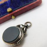 Victorian Sterling Silver Spinning Fob Pendant Bloodstone & Carved Carnelian