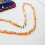 9ct Gold Clasp & Pink Carved Angel Skin Coral Necklace Antique c1930 Art Deco