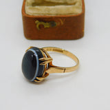 9ct Gold Victorian Style Cabochon Bull's Eye Agate Dress Ring 1973 Vintage