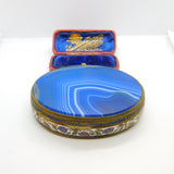 Austro Hungarian Gilt Metal, Blue Agate & Floral Enamel Trinket Box c1860
