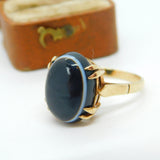 9ct Gold Victorian Style Cabochon Bull's Eye Agate Dress Ring 1973 Vintage